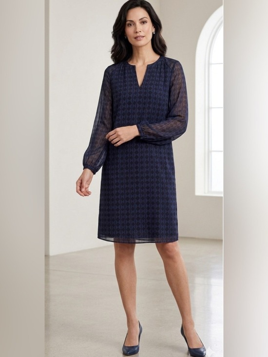 CAbi Dresses & Skirts - CAbi Navy Geometric V-Neck Long Sleeve Dress